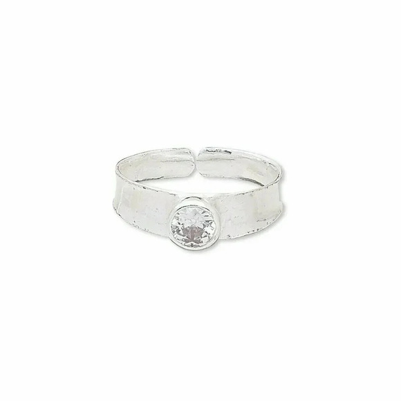 Handcrafted Sterling Silver Over Copper India Round CZ Adjustable Ring - Picture 1 of 1